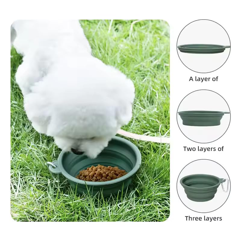 Image of FURCO Foldable Dog Cat Bowls, Non-Toxic & 100% Safe BPA Free, Food-Grade, Portable Bowl for Small to Medium Sized Dogs and Cats with Carabiner Clip for Traveling, Home use, 2 Pcs of 400 ml Bowl
