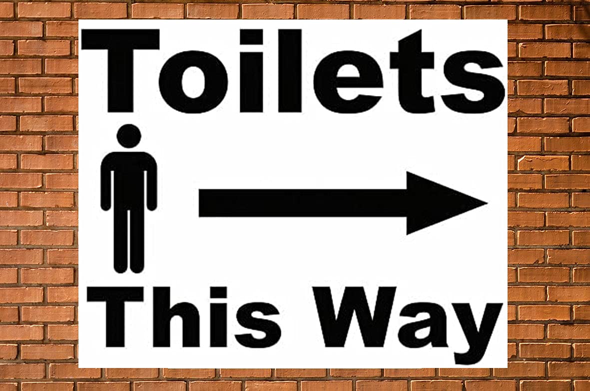Male WC Toilets This Way Right Arrow Safety Warning Safety Sign Self Adhesive Gloss Sticker 160mm x 125mm