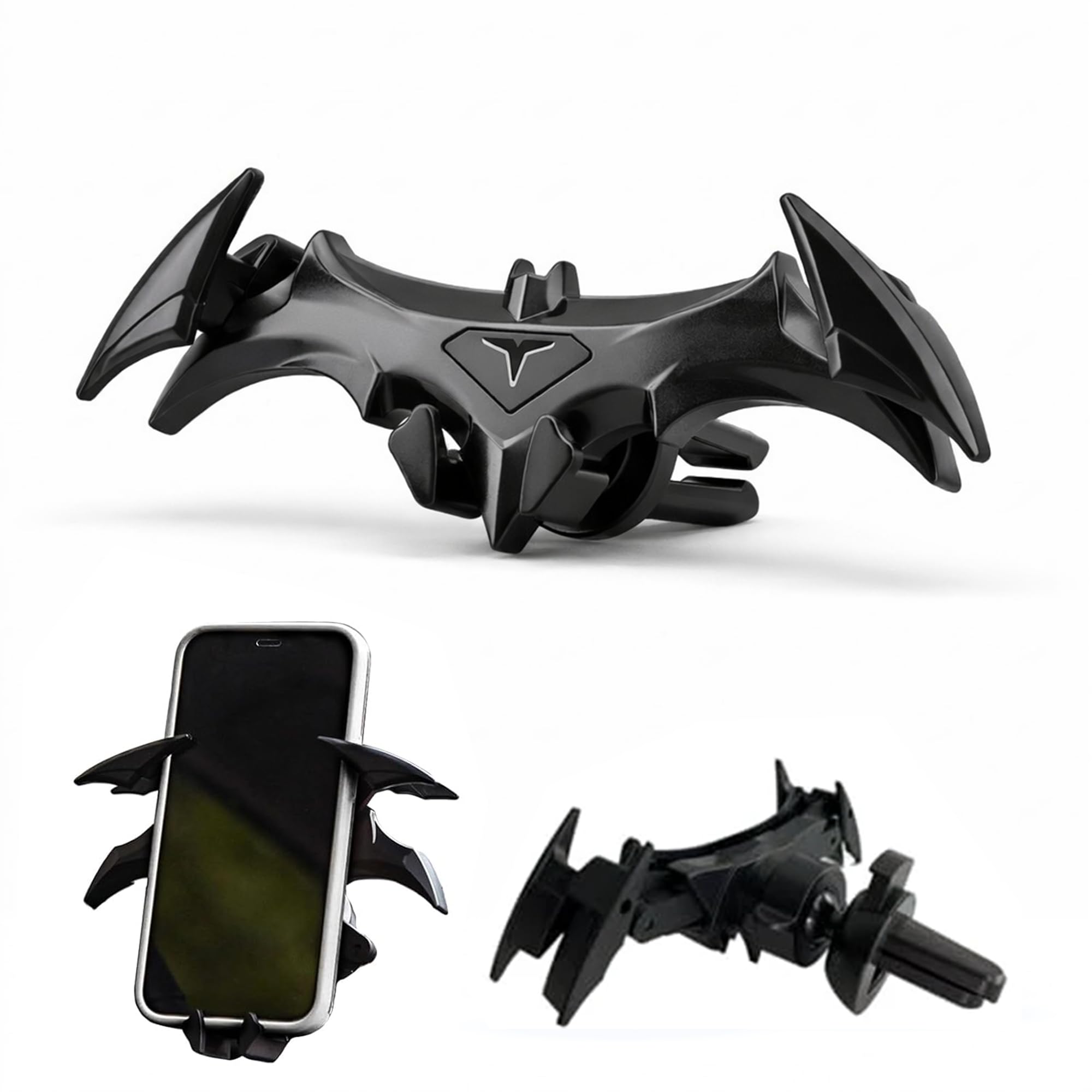 Questsole Batman Style Car Mobile Holder, Universal Air Vent Phone Mount for All Smartphones, 360° Rotation, Strong Grip, Futuristic Bat-Wing Design – Jet Black-image-5