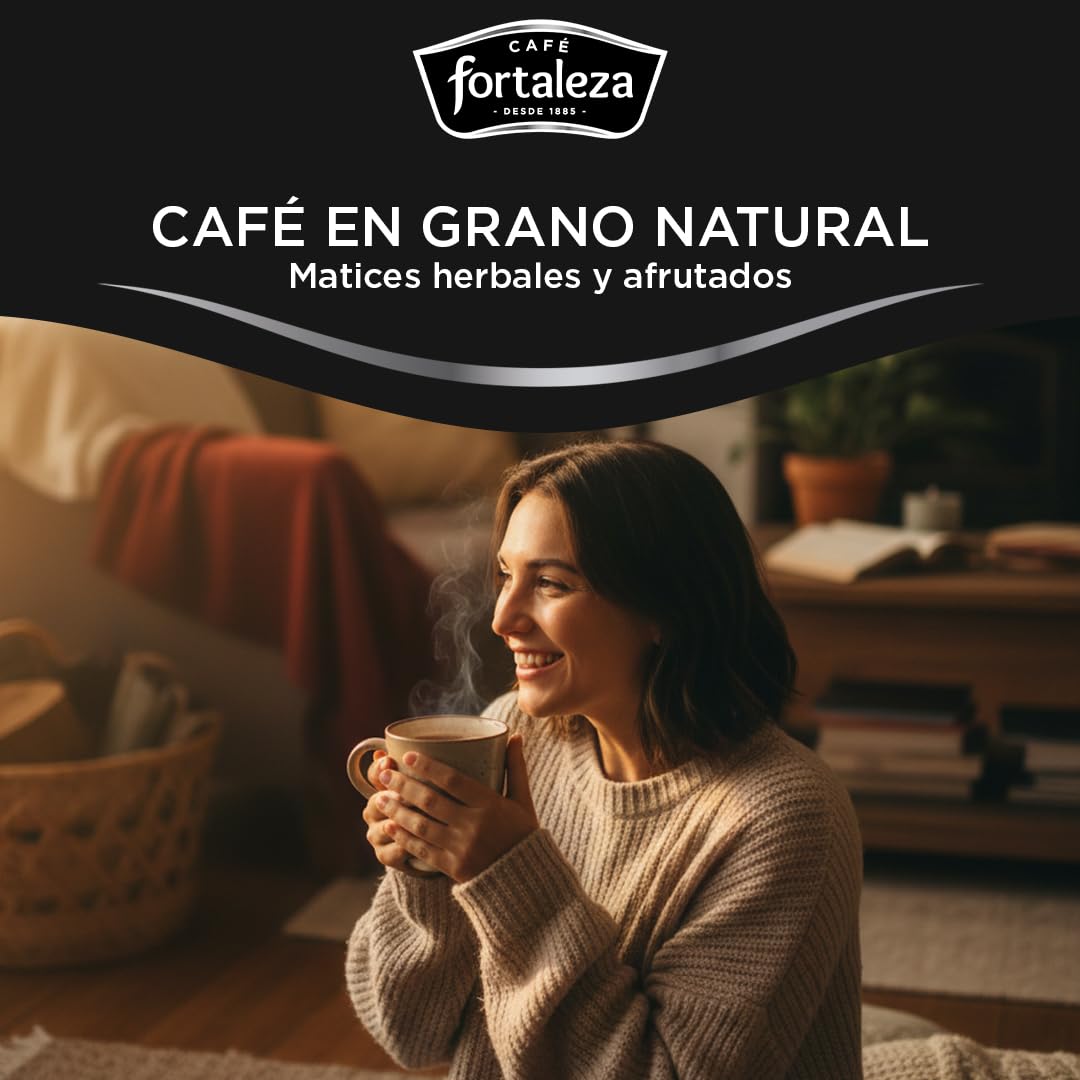 CAFÉ FORTALEZA Café en Grano Natural 500g x 6 - Total 3KG - Café en Grano con Matices Herbales y Afrutados - Café Arábica Centroamericano y Brasileño con Sabor Elegante - Café con Final Largo