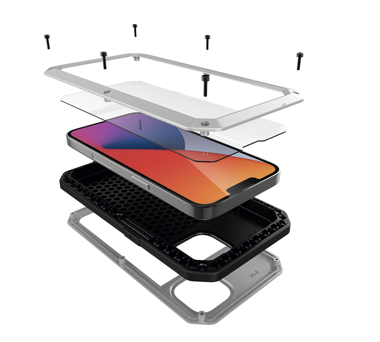 Marrkey for iPhone 14 Case, 360 Full Body Protective Cover Heavy Duty Shockproof Tough Armour Aluminum Metal Case with Silicone Built-in Screen