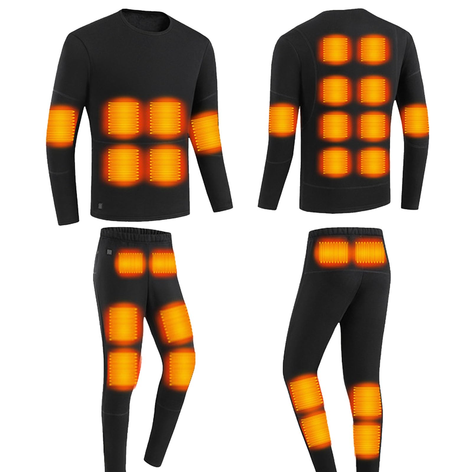 Conjunto de ropa interior con calefacción acogedora para mujer y hombre, 6 zonas con forro polar eléctrico con calefacción USB, pantalones calefactables de manga larga, camisetas con 3 niveles de cale
