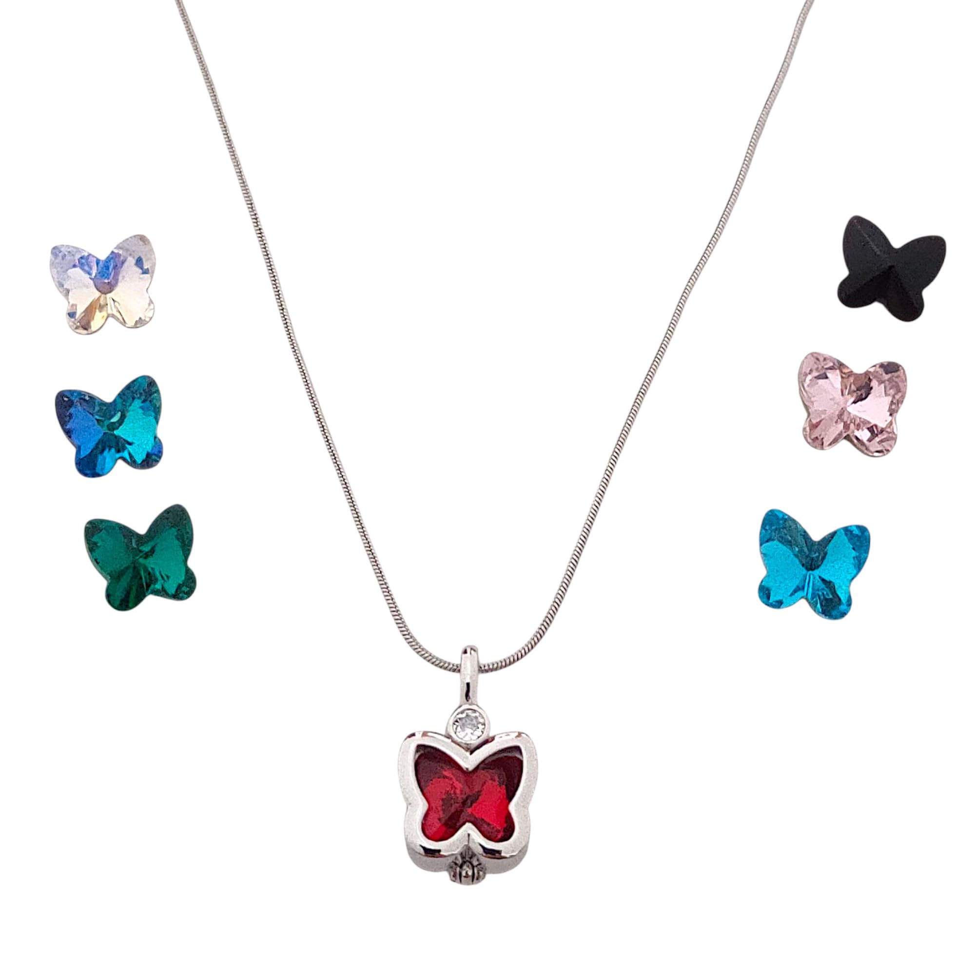 Interchangeable Butterfly Pendant Necklace for Women & Girls | 7 Coloured Crystal Charms with Silver-Tone Chain-image-9