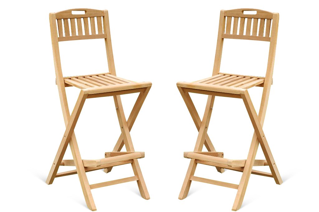 Windsor's Genuine Grade A Teak Mallorca Folding Bar Chairs (Set of 2). World's Best Outdoor Furniture! Teak Lasts a Lifetime! Assembled