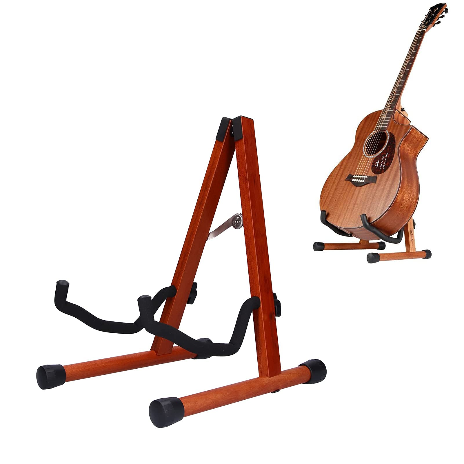 Drewniany stojak na gitarę ze składaną ramą, antypoślizgowy i idealny do akustycznych, klasycznych, elektrycznych, basowych, ukulele i innych instrumentów muzycznych