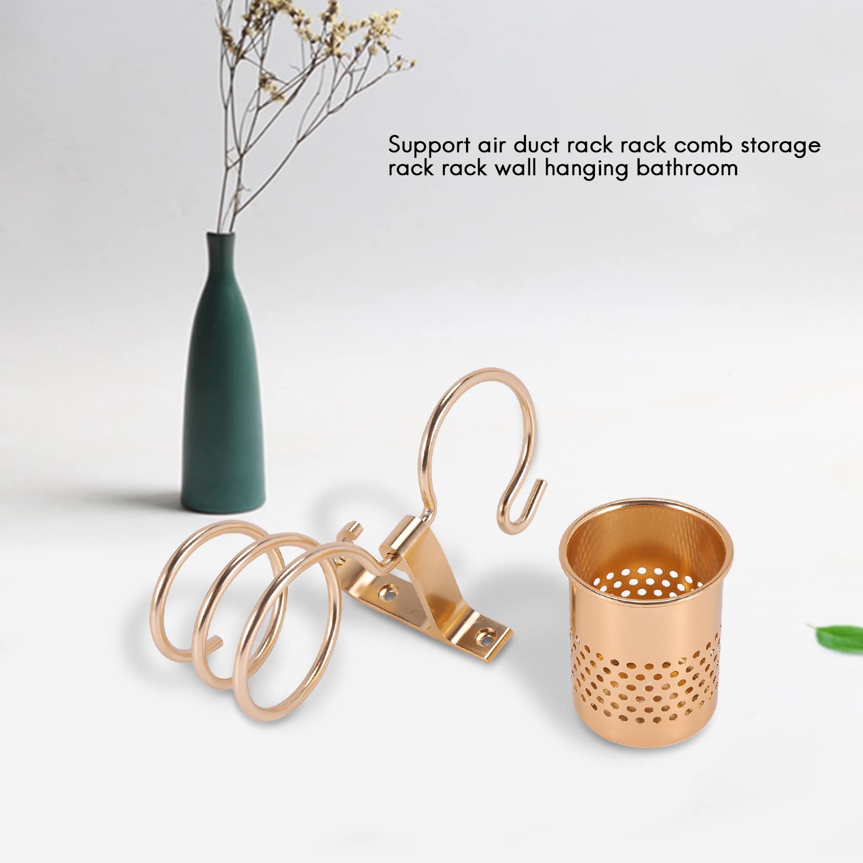 Pasuihcay Hair Dryer Holder with Cup Households Rack Hair Blow Dryer Shelf Metal Wall Mount Bathroom Accessories Gold Hair Dryer Rack Gold