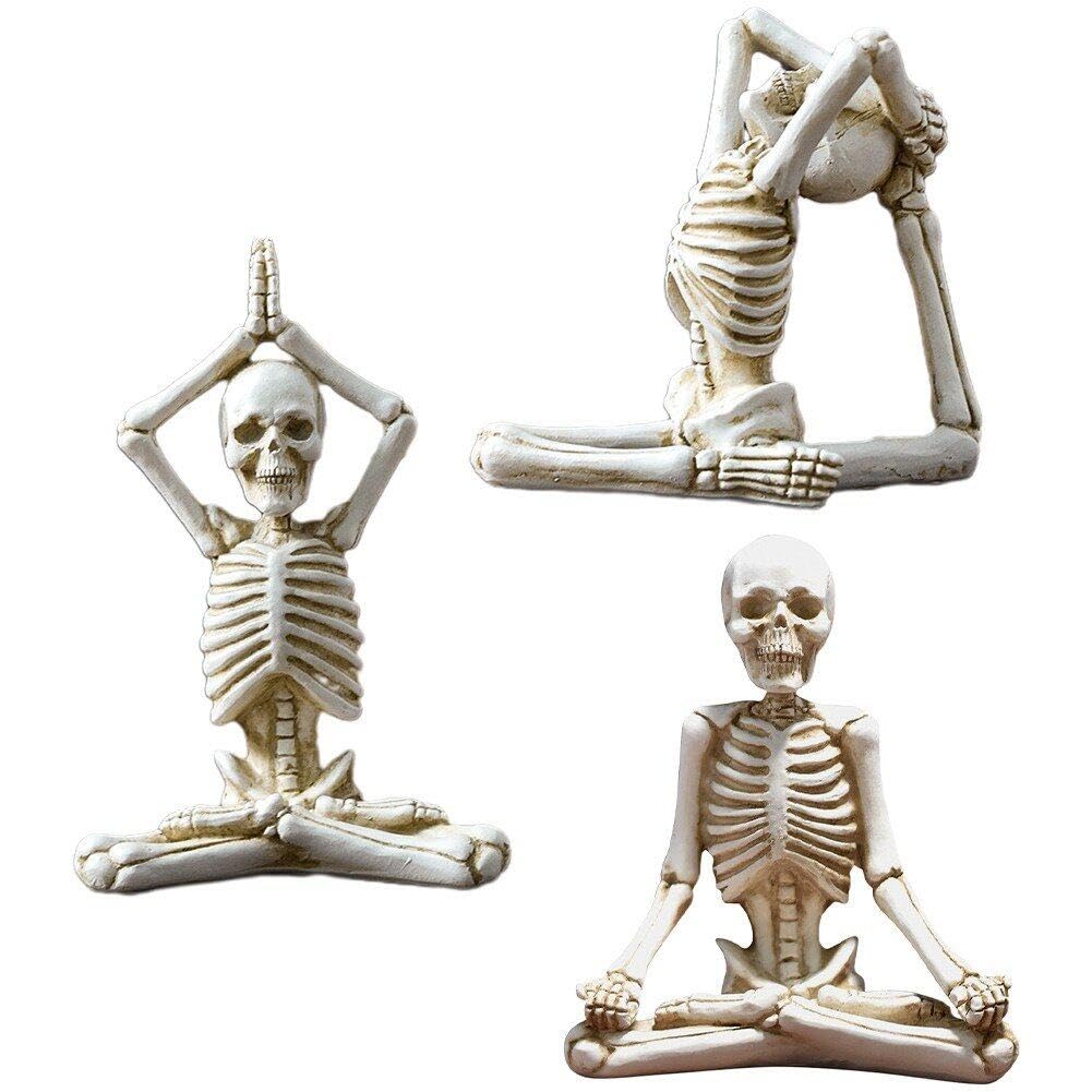 Haowul 3pcs Resin Yoga Skull Character Ornament Skull Resin Crafts Skeleton Human Body Home Decoration Accessories Halloween Commemorative Gift