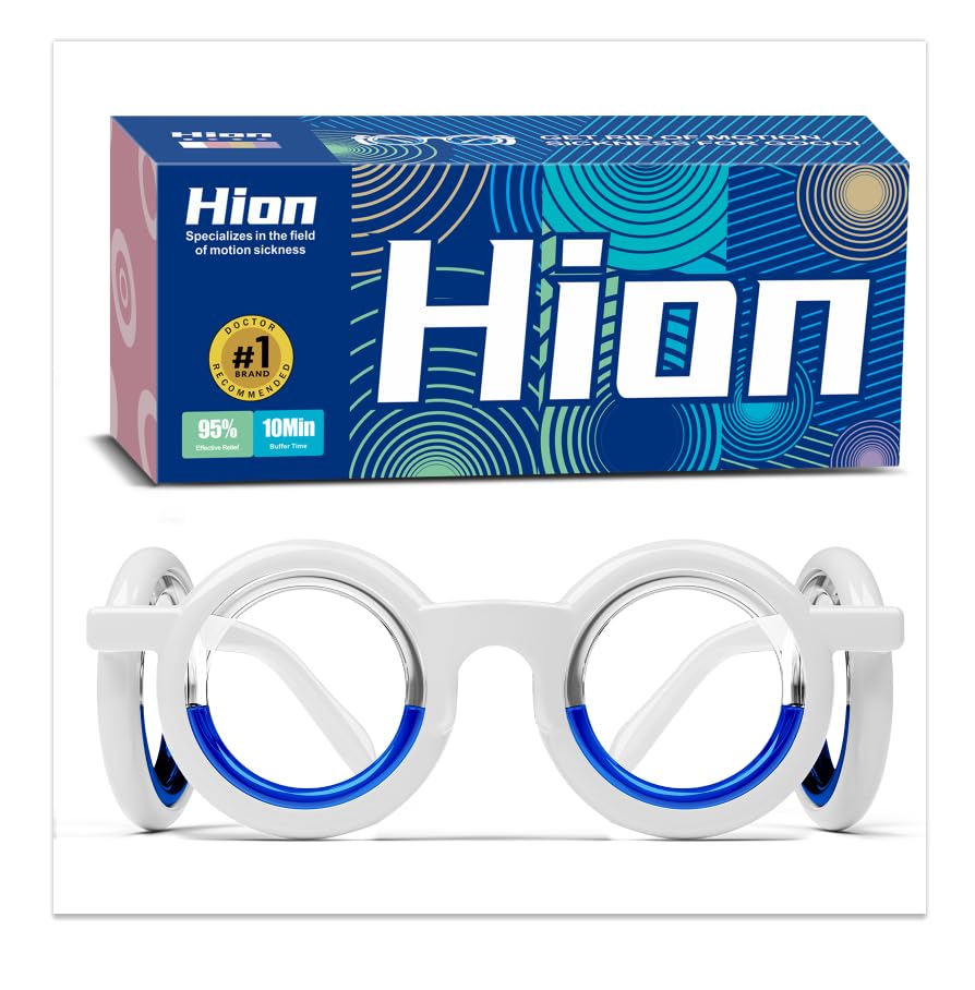 Image of Hion Motion Sickness Glasses,Relieve Carsickness Airsickness Seasickness Ultra-Light Portable Nausea Vertigo Glasses, No Lens Liquid Glasses for Adults or Kids