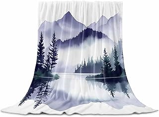 Throw Blanket Watercolor Purple Lake Forest Soft Breathable Throw Blankets Trees Mountain Warm Cozy Bedspread Decorative for Sofa Couch Bedroom All Seasons Use 60" x 80"