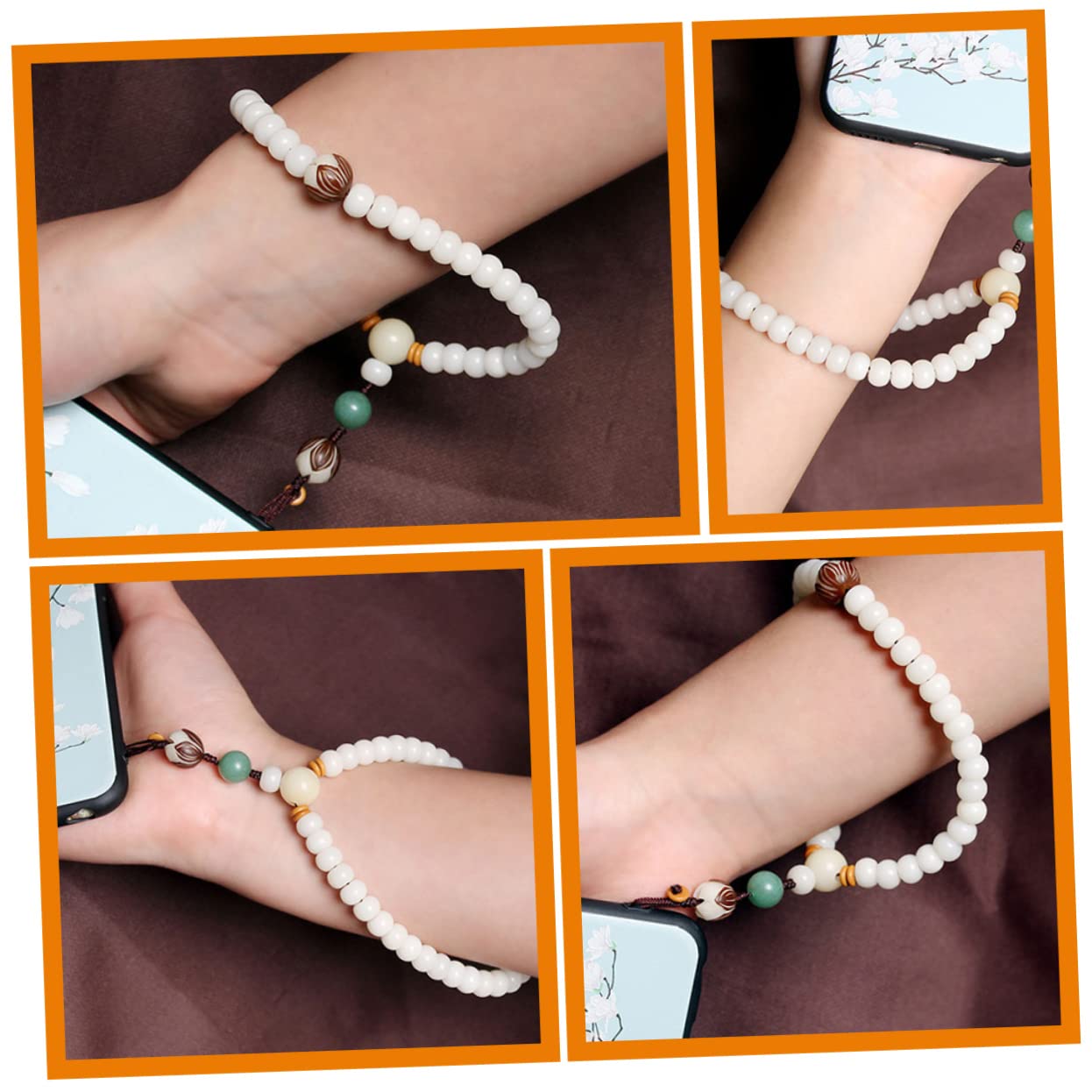 Bodhi Handy Kette mit Perlen Verstellbar Abnehmbar Stilvolle Telefon Tragekette für Schlüssel Verlust Handyband für Frauen Chinese Style Design
