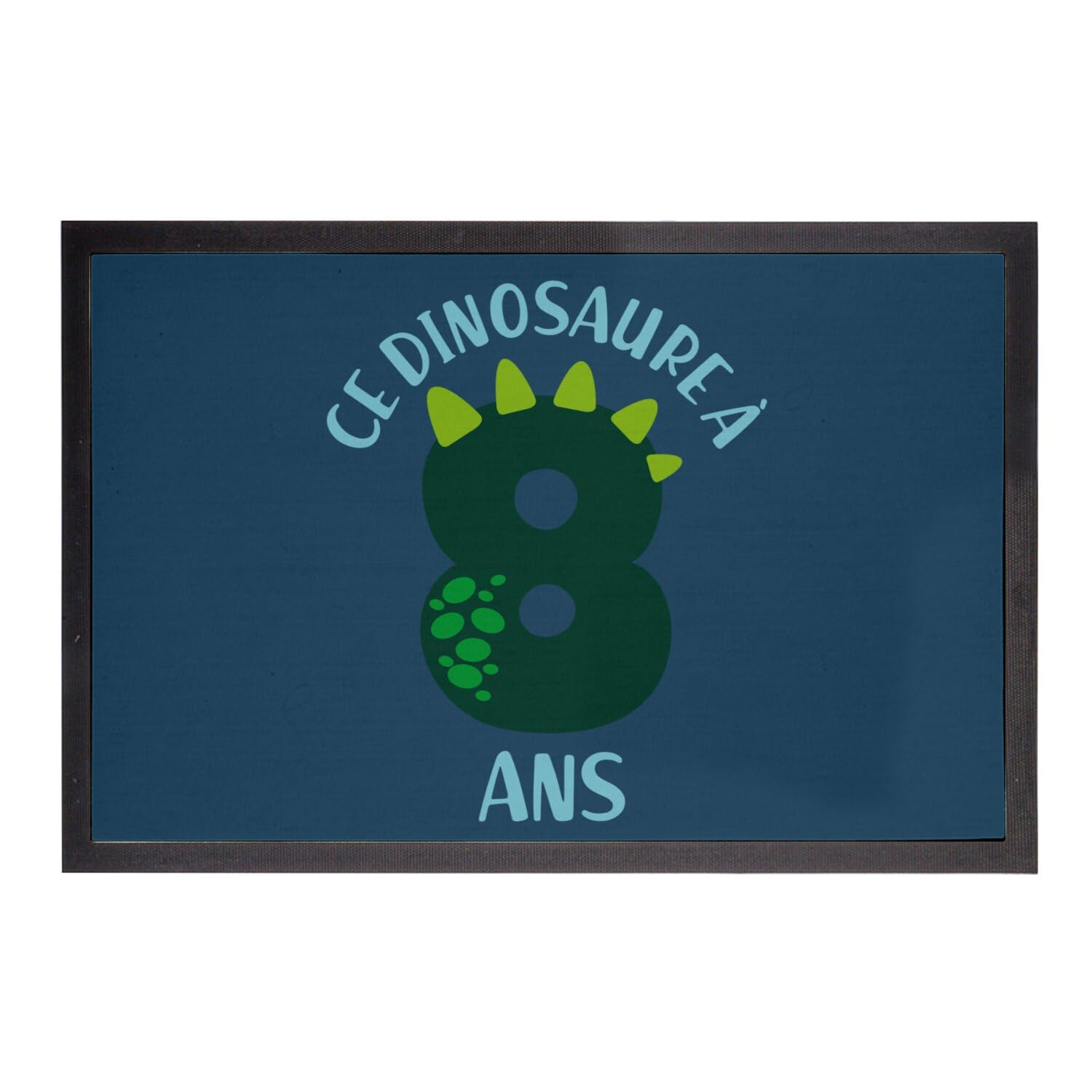 Paillasson bleu dinosaure 8 ans tapis entrée enfant anniversaire célébration cadeau 60x40cm