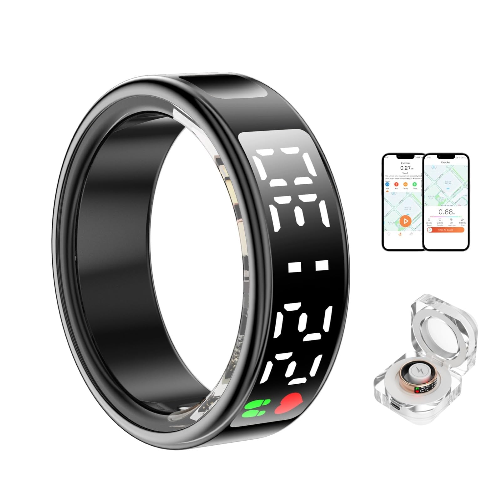 Anillo Inteligente, Anillo de Seguimiento de Salud con Pantalla Multifunción, Seguimiento de Actividad Física, Ritmo Cardíaco, Seguimiento del Sueño, Podómetro, Soporte de