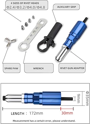 Miniatura 2 de Kit adaptador de pistola de remache, herramienta de cabeza de pistola remachadora para taladro inalámbrico, con 4 cabezales de remache/mango