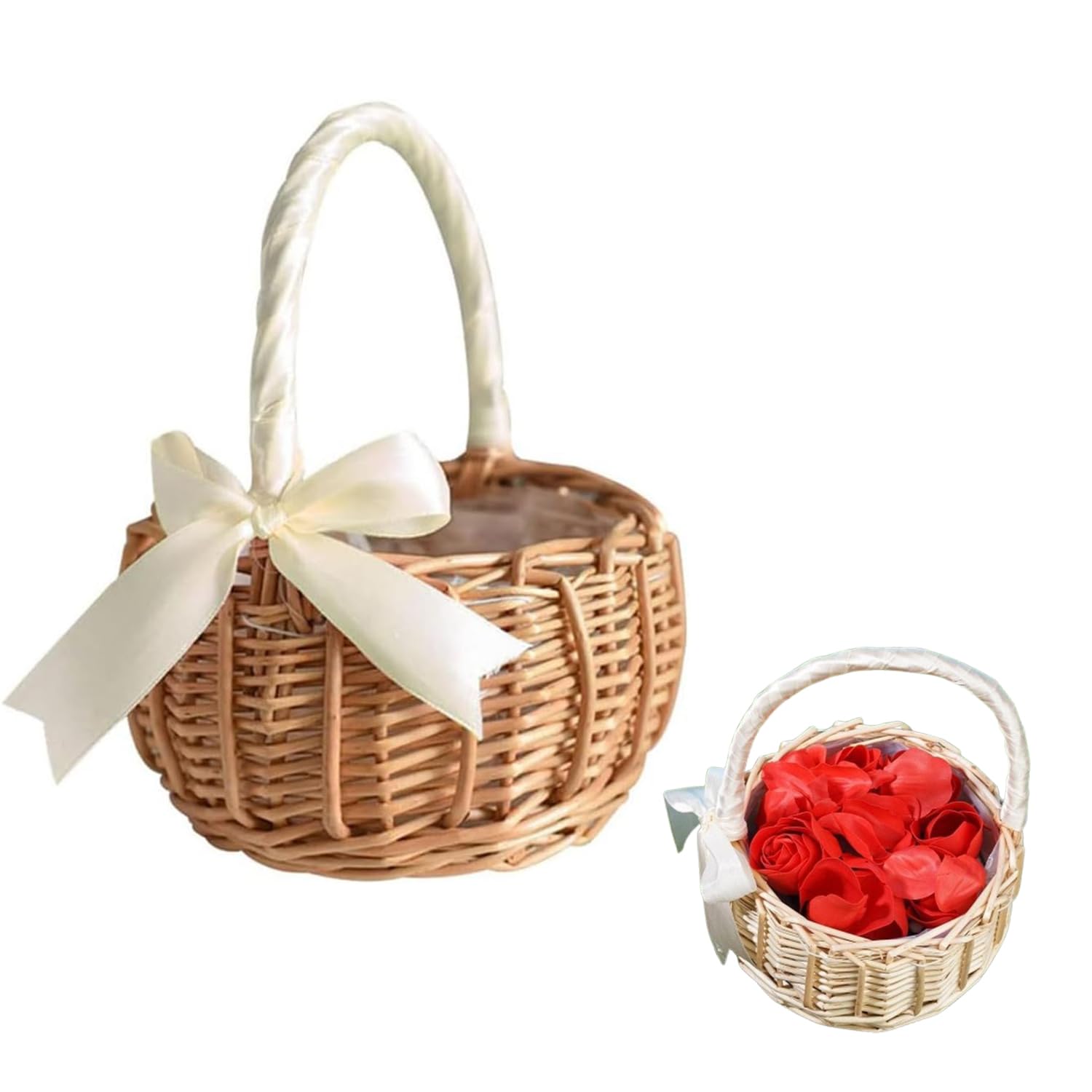 Cesti Intrecciati Con Nastro, Cestini Per Matrimoni Decorazione In Stile Country, Cesto Da Matrimonio In Paglia, Cesti Intrecciati Con Nastro, Adatto Per Matrimoni e Feste (Bianco)