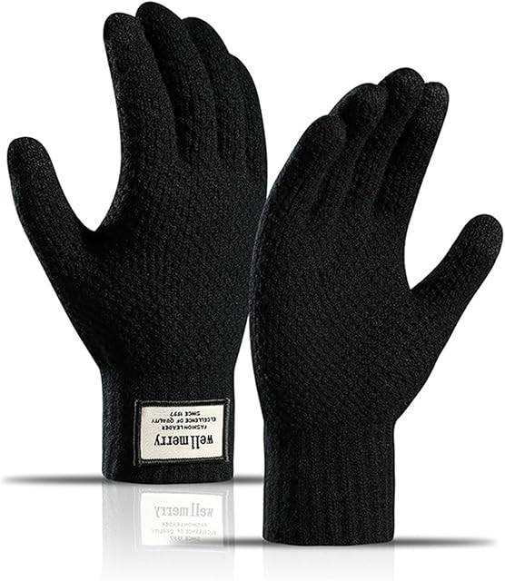 Long Keeper Knitted Winter Gloves for Women Men Elastic Touch Screen Warm Gloves Thermal Fleece Driving Gloves for Walking Running Cycling Outdoor