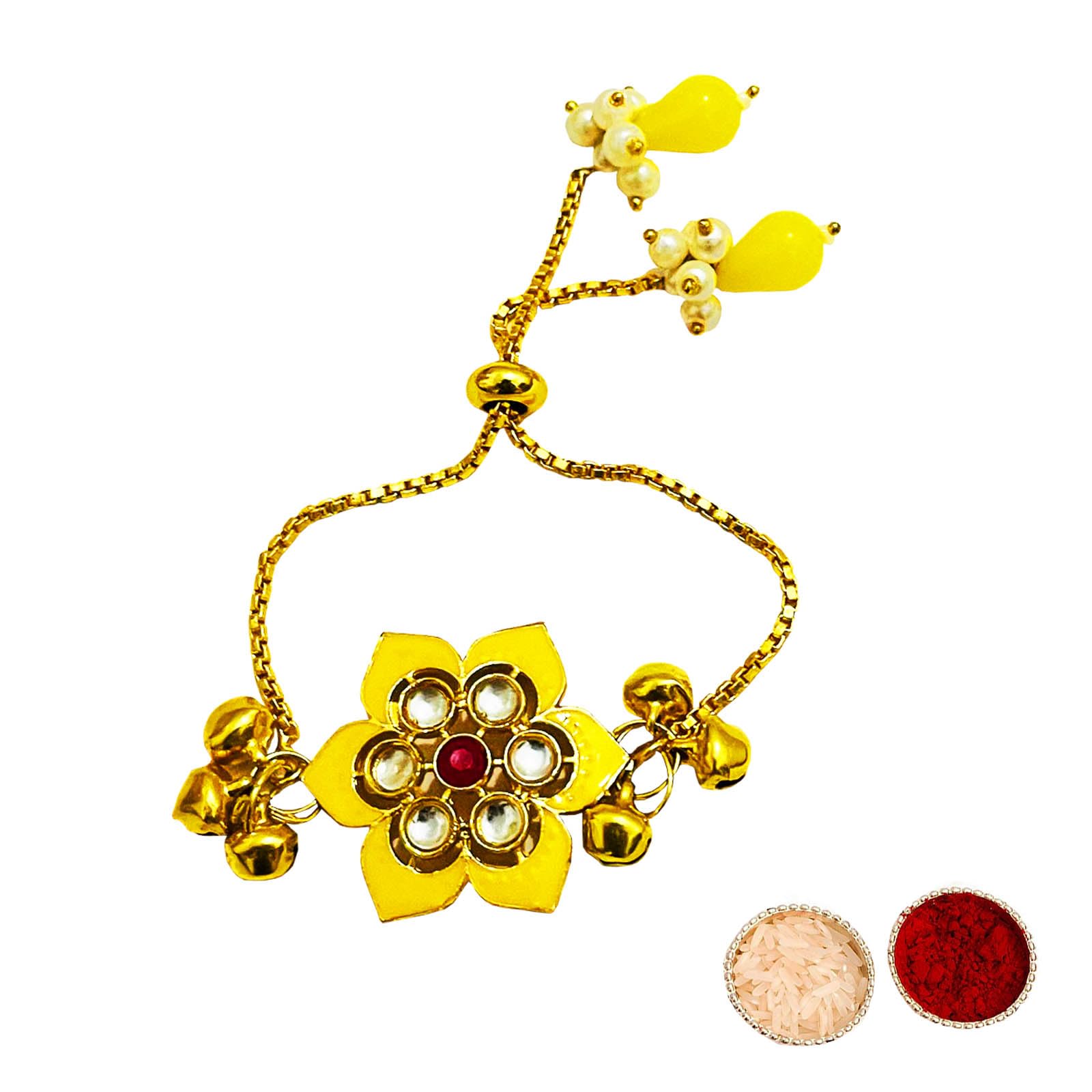 Buyent Enterprises flower bracelet rakhi for women stylish lumba rakhi for bhabhi sister in law bracelet for girls best friend with roli chawal pack (B0D9R191L1) Amazon Price History, Amazon Price Tracker