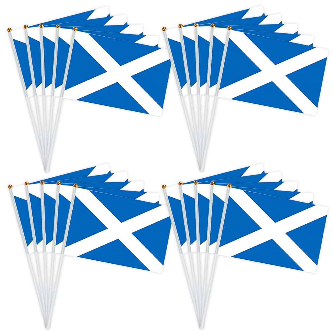 YULZAK 20 Pieces Scotland Flag for 2026 World Cup Decorations, Football Party Decorations,14 x 21cm Hand Held Small Stick Flags with 30cm White Poles(Blue and White)