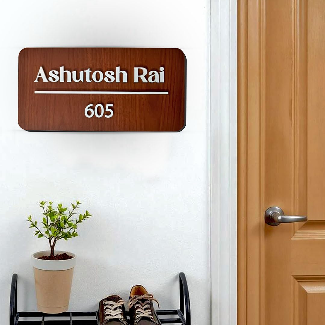 Wooden Name Plate For Home Entrance | Customised Family Name & House No — Amazon image 2