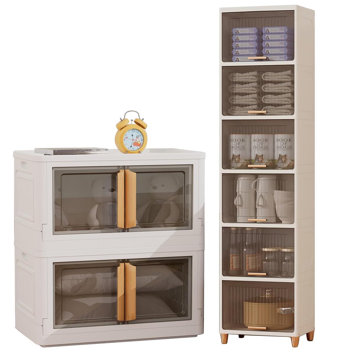 wookon6 Tier Storage Cabinet +2 Packs Storage Bins with Lid