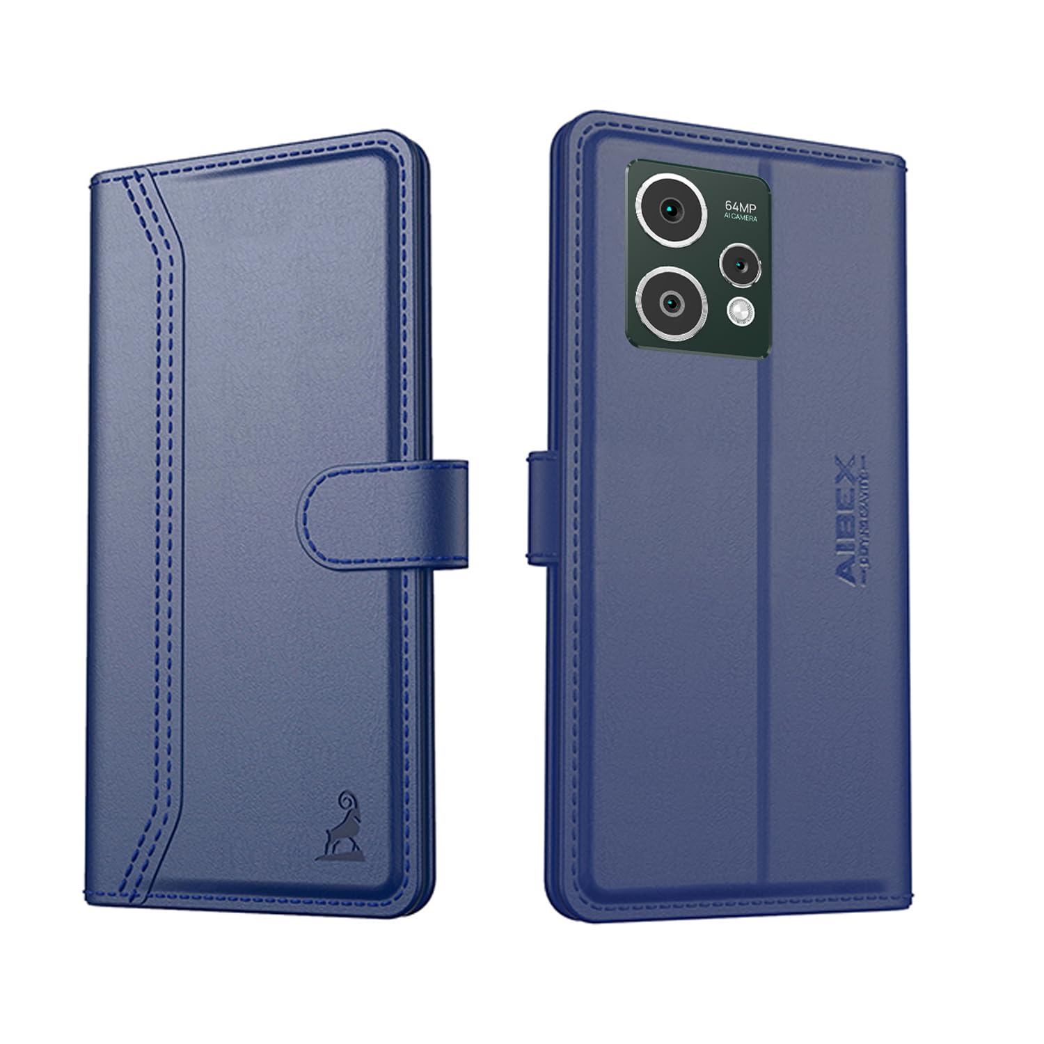 AIBEX ® HMD Crest Max 5G / HMD Crest 5G Flip Cover Leather Finish | Inside TPU with Card Pockets | Wallet Stand | Complete Protection Flip Case Blue