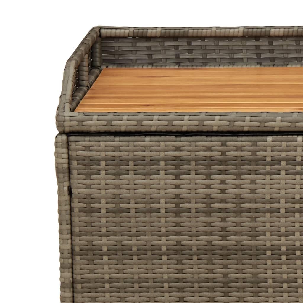 Panca portaoggetti da esterno con seduta in legno di acacia e rattan PE di colore grigio, dimensioni 100 x 50 x 52 cm, spazio di archiviazione impermeabile e meccanismo di sicurezza
