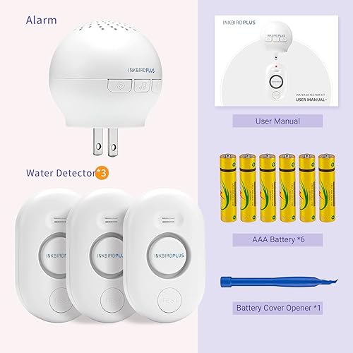 Miniatura 9 de Inkbirdplus Alarma de agua WiFi, paquete de 3, detector inteligente de fugas de agua para el hogar con sensores de fugas y goteo, alarma ajustable