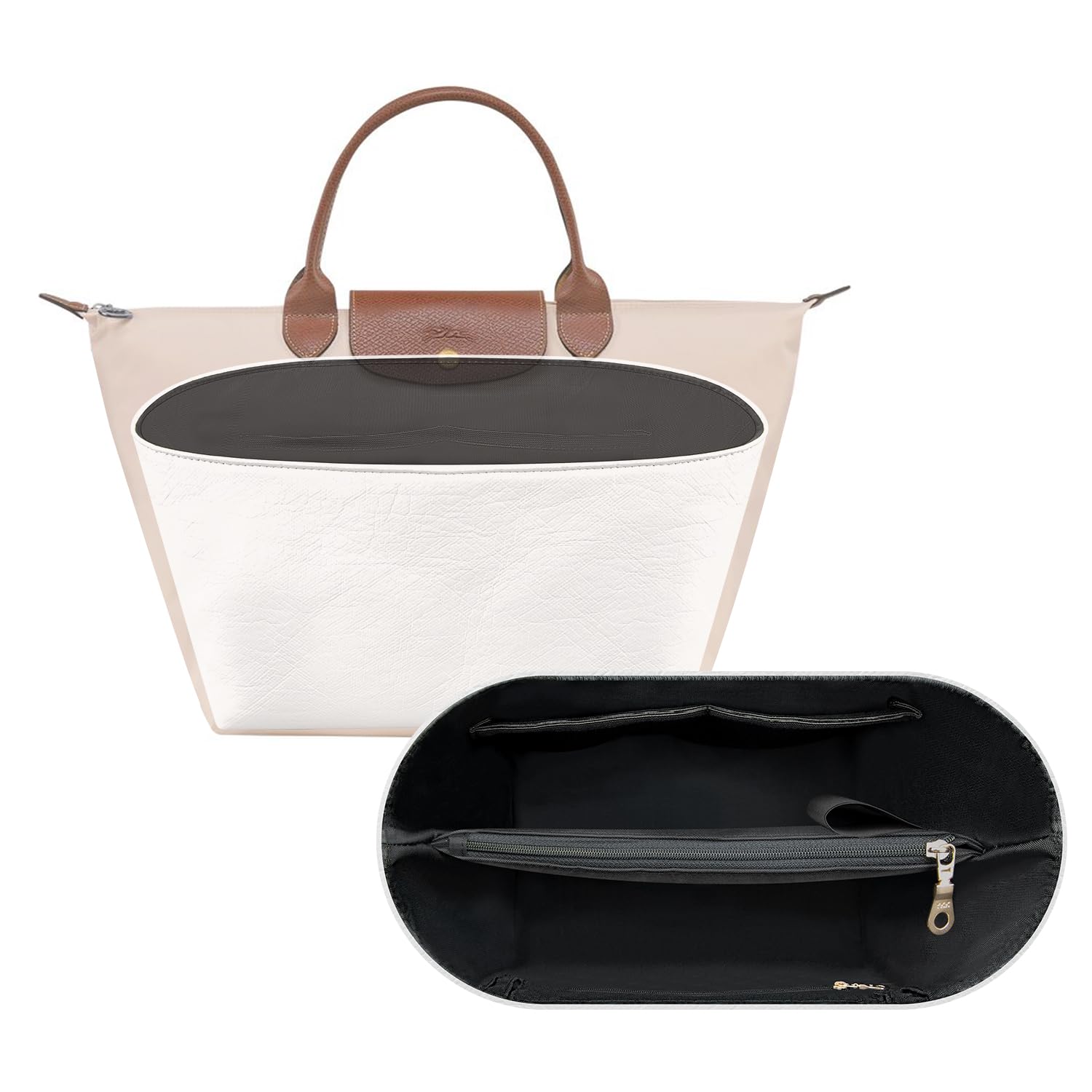 Organizer per Longchamp Le Pliage Bag, Organizzatore Insert per Long Champ Borse(Taglia: Handbag-M, Colore: Bianco)