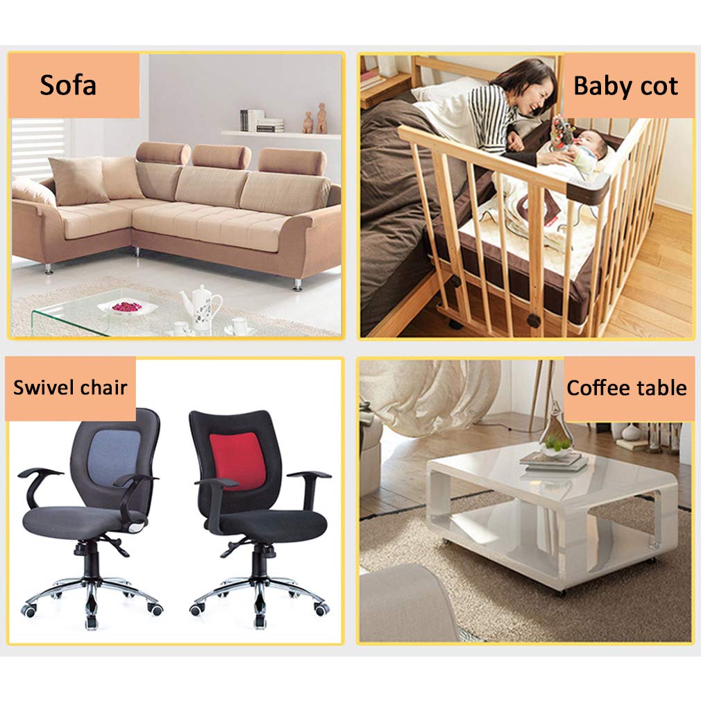 Ruote in gomma, ruote girevoli4 ruote girevoli a sfera girevoli, ruote con stelo for mobili in nylon, staffa zincata, silenziose, capacità 90 kg, con asta filettata, for divano, sedia da ufficio, tavo