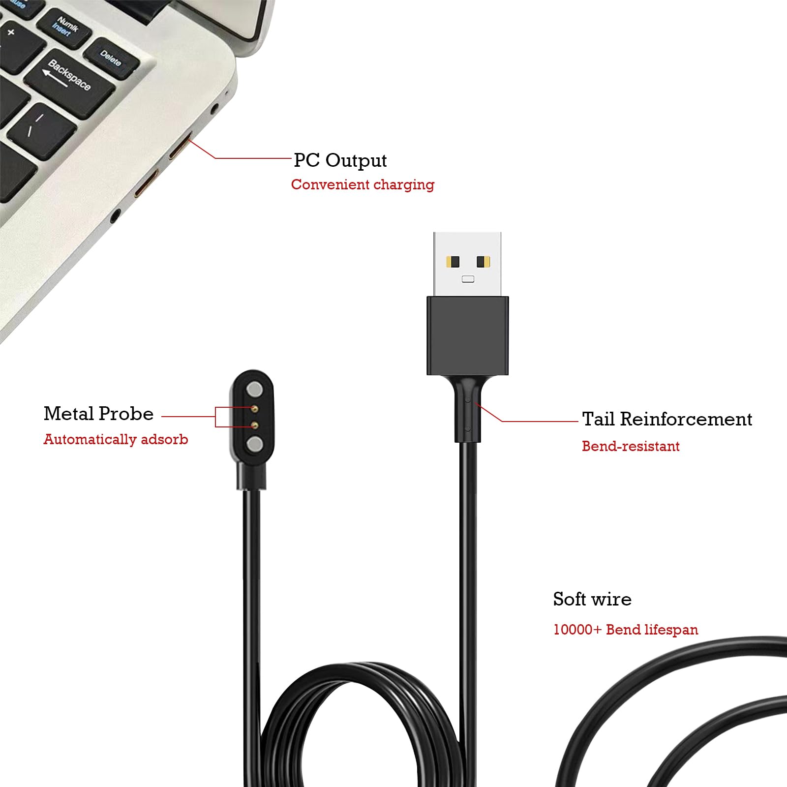Confezione da 2 cavi di ricarica magnetici per smartwatch IDW28, IDW25, IDW19, TGW01, GTX20, DR03, DR06, DR05 e altri smartwatch, ricarica rapida, alta compatibilità