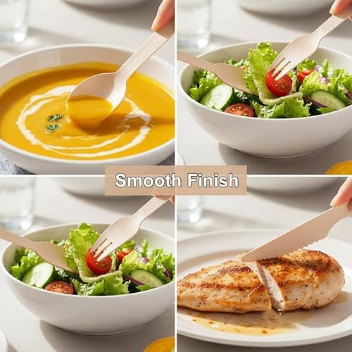 Miniatura 2 de (500 unidades) Juego de cubiertos de madera desechables, alternativa al plástico, ecológico, biodegradable, compostable, 250 cucharas de madera, 150