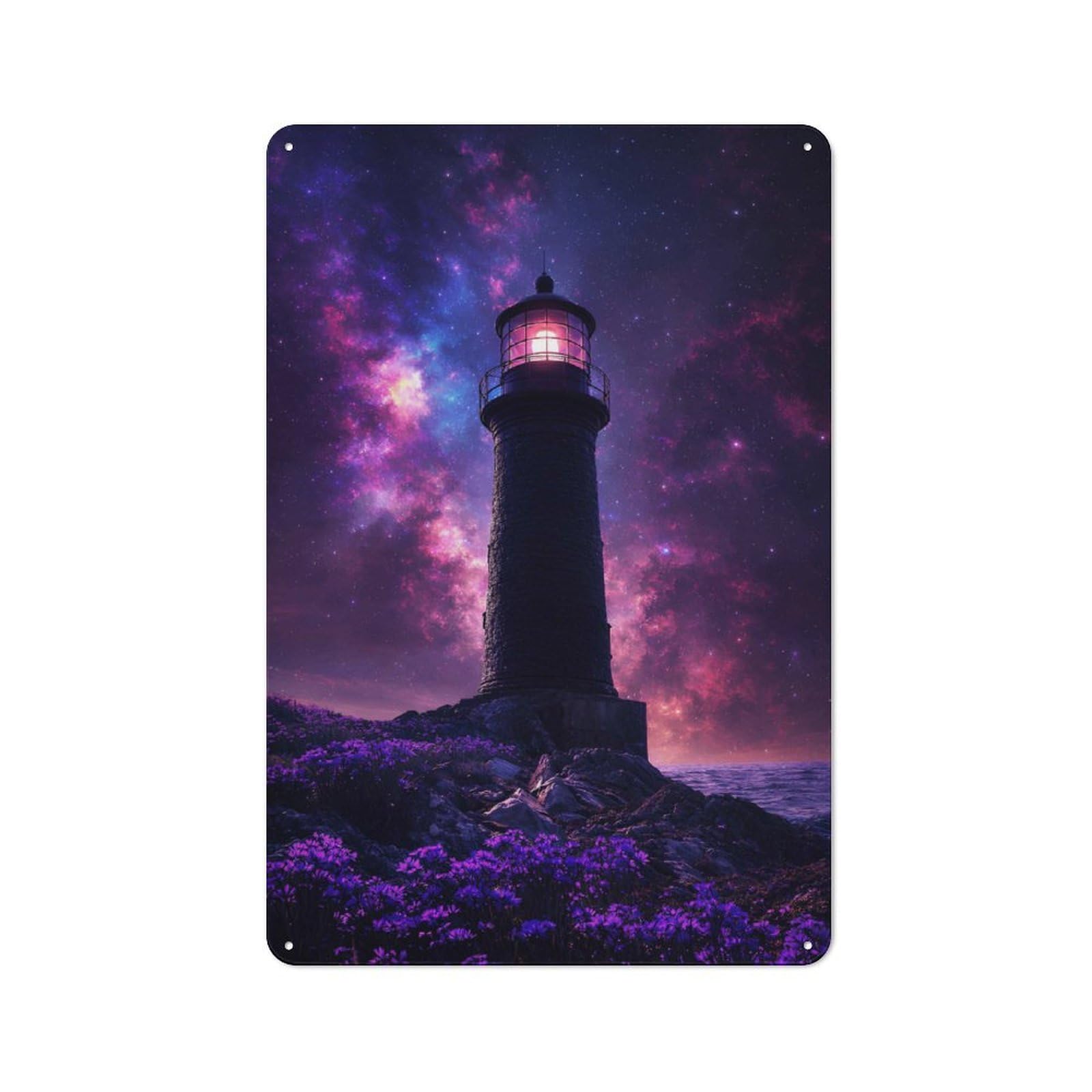 Junmoney Style-2 Lighthouse Under A Cosmic Sky Retro Tin Sign 30X20cm For Café Or Restaurant, Housewarming Wall Decor For People Furnishing Café And Restaurant