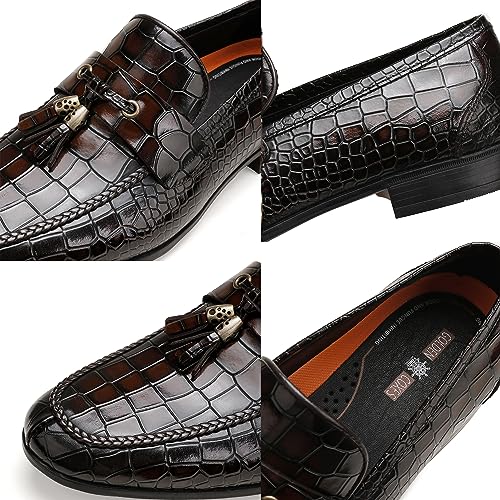Image of Mens Leather Tassel Loafer, Classic Luxury Smooth Upper Tassel Slip-on Penny Loafer for Mens, Black