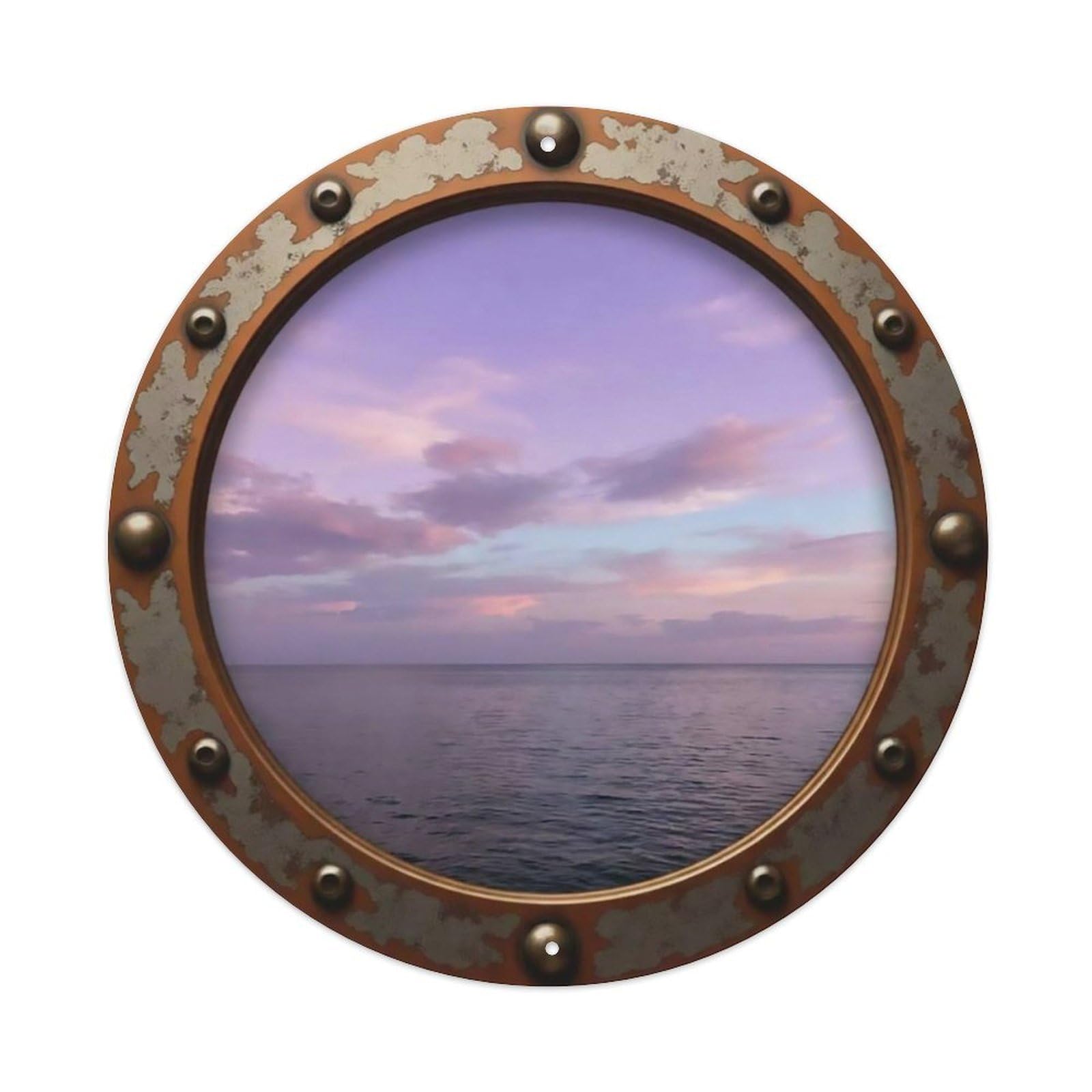 Vintage Porthole Lavender Twilight Nautical Window View Metal Tin Sign