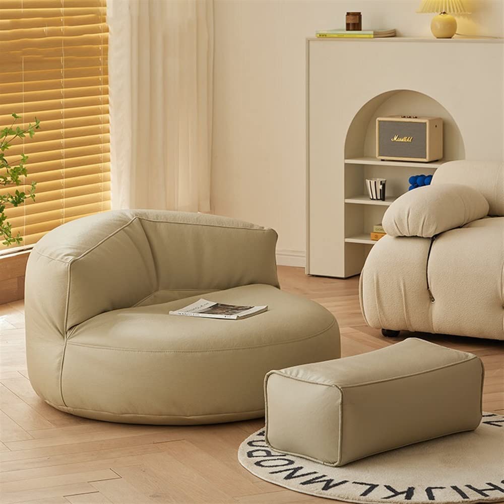 SXBCyan Bean Bag Chairs For Adults Cover Faux Leather Chair Set No Filling Corner Pouf Ottoman Footrest Fllor Seat Beanbag Sofa(Beige,2 in 1-C)