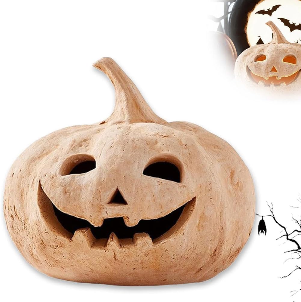 Zvutrcuv Orange Fall Decorations Home Terracotta Jack O Lanterns Halloween Decorations Artisanal Kiln-Fired Terracotta Pumpkin Carved Details, For Indoor/Outdoor Fall Decor (,1Pcs)