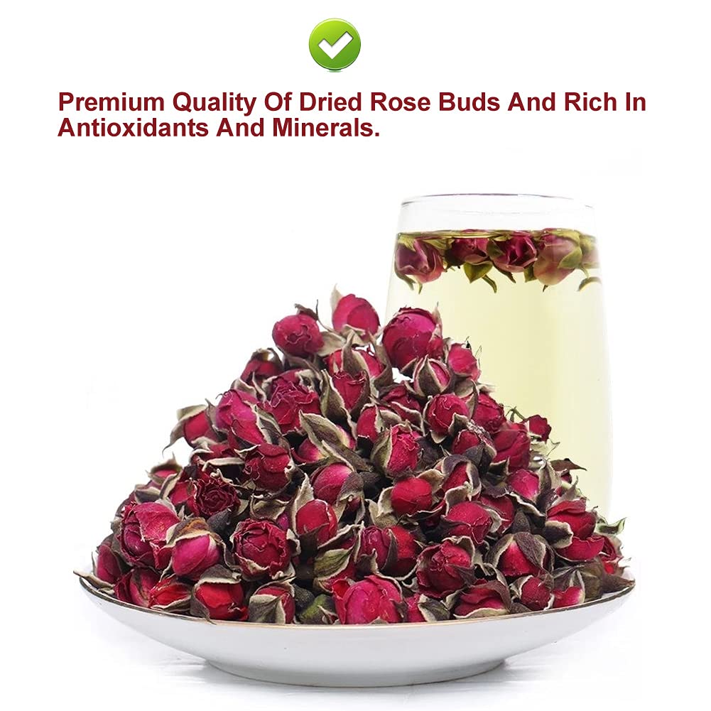 PlantGift Dried Rose Buds 50G/1.76oz Golden Edged Phnom Penh Rose Edible Tea, Fragrant Dried Flowers for Tea, Baking, Crafting, Soap Making, Resin, Potpourri
