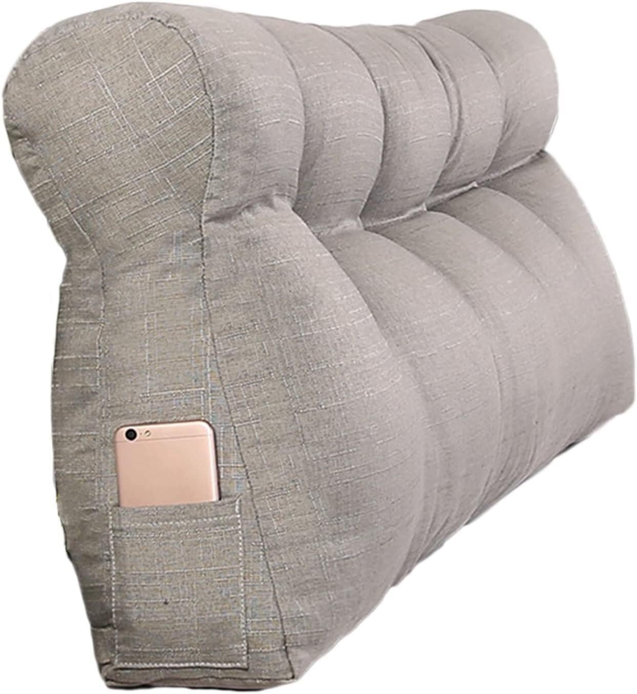 Almohada triangular con funda de forro polar, cojín de apoyo grande para leer y relajarse en la cama, dormitorio, sofá cama, cojín de posicionamiento, gris claro, 150 x 50 x 15 cm