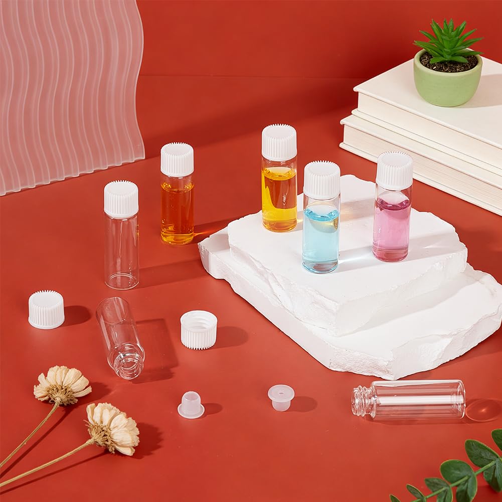 BENECREAT 50 Fiala di Vetro Bianco Da 5ml con Tappo A Vite, Piccole Bottiglie di Olio Essenziale A Prova di Perdite, Contenitore per Campioni Ricaricabile per Aromaterapia e Fai Da Te