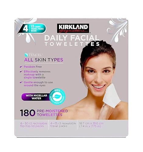 KIRKLAND SIGNATURE - Toallas micelares de limpieza facial diaria sin parabenos, 180 unidades