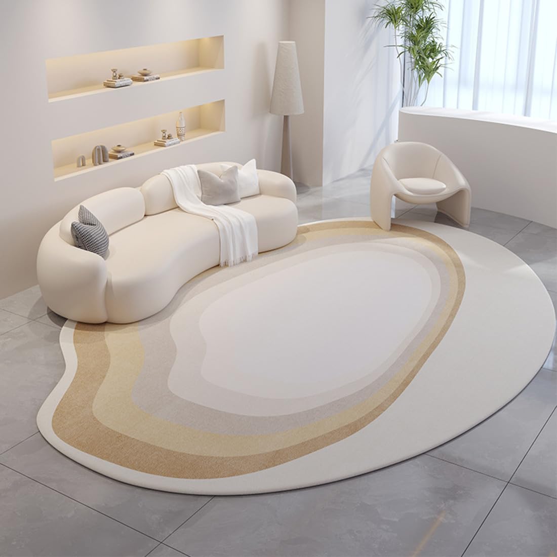 Beige Irregular Shaped Ombre Texture Modern Living Room Bedroom Area Rug Boho Faux Wool Washable Rug for Diningroom Kitchen Office Table 7x10 Carpet