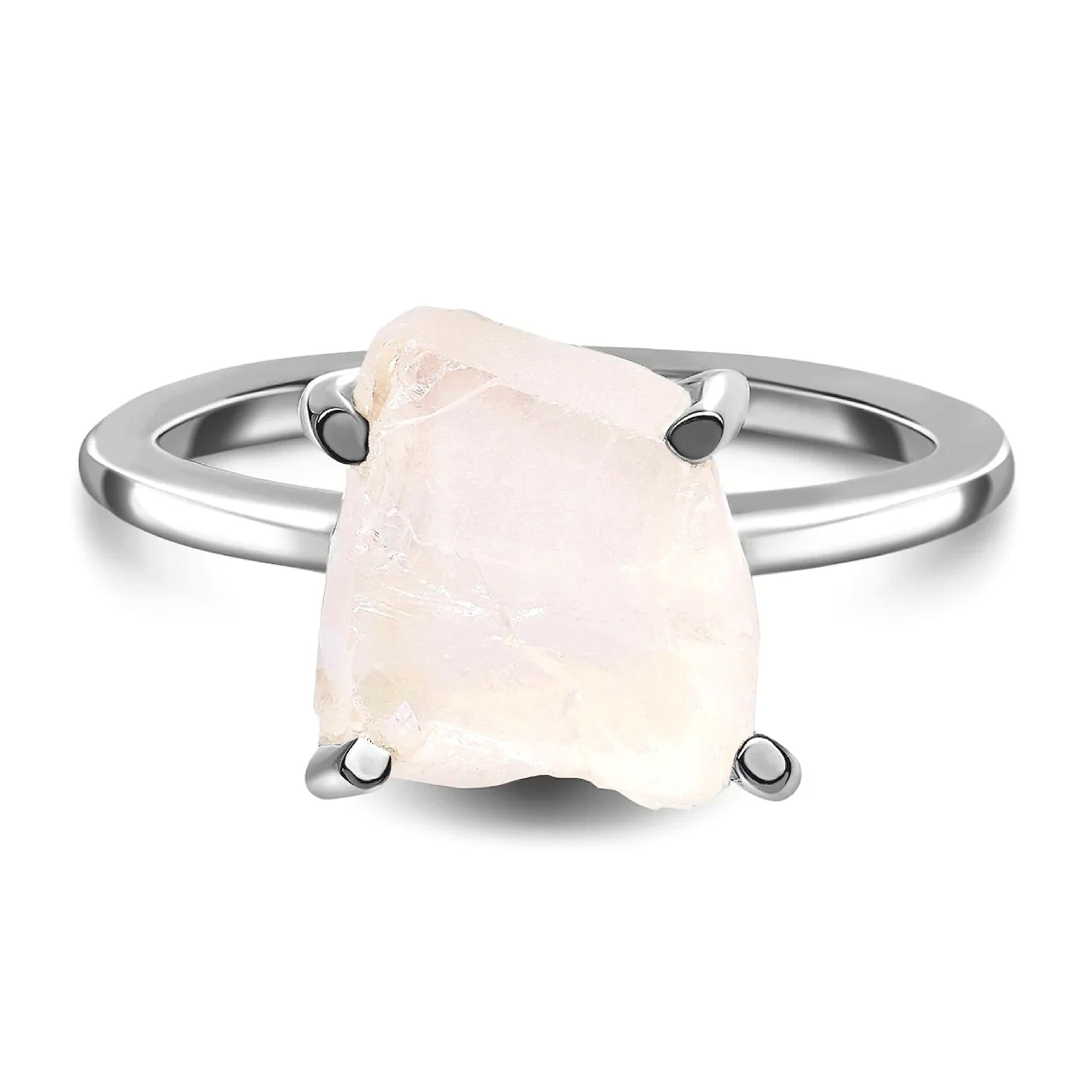 Moon MagicAuthentic Moonstone, Amethyst, Rose Quartz, Aquamarine Rings/Real  925 Sterling Silver 18K Rose Gold Raw Cristal Rings for Women/Genuine