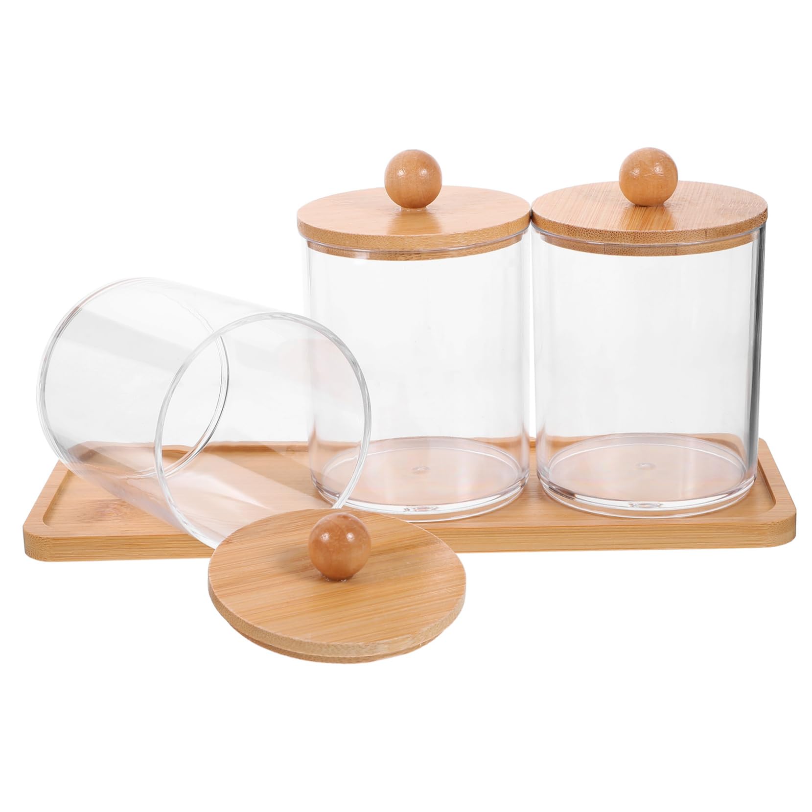 MAGICLULU 3 Sätze Make-up- schminktisch kommode durchsichtige Wattebauschhalter transparente Gläser Wattestäbchen-Ball-Pad-Gläser klare Wattebauschgläser Bambus