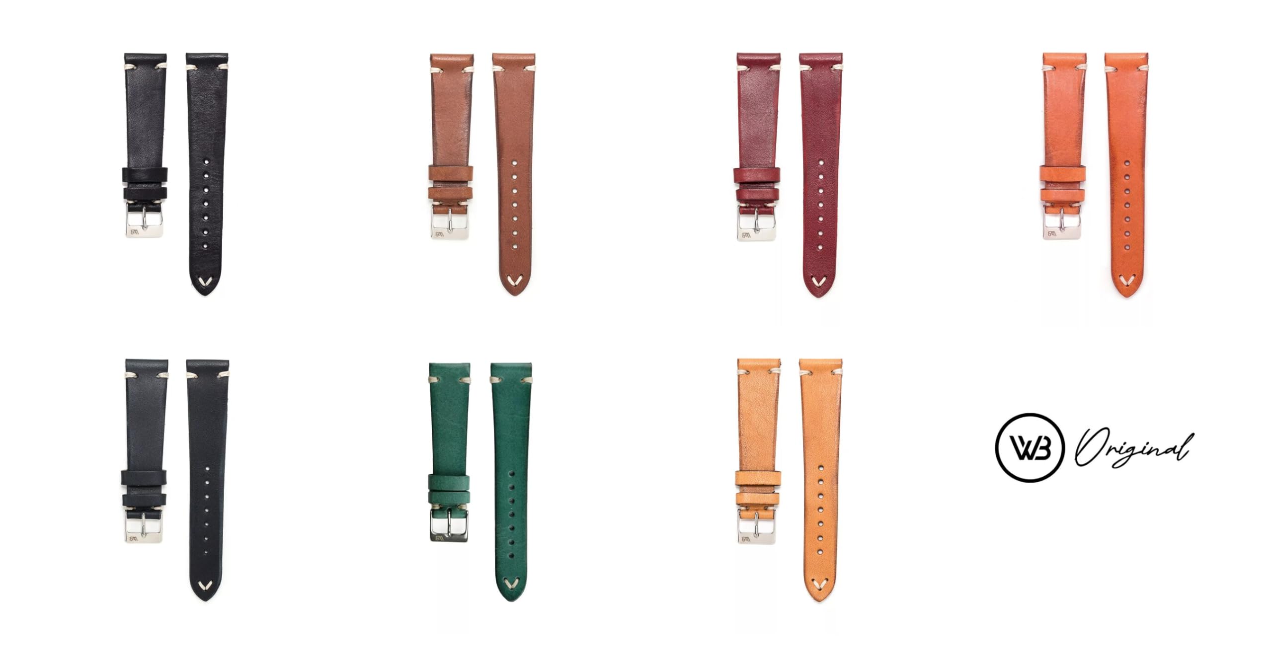 Vintage-Uhrenarmband | 7 Farben - 18, 19, 20, 21, 22 mm - Schließe: Silber Poliert | Rindsleder (Pflanzlich Gegerbt) | Ersatz-Armband