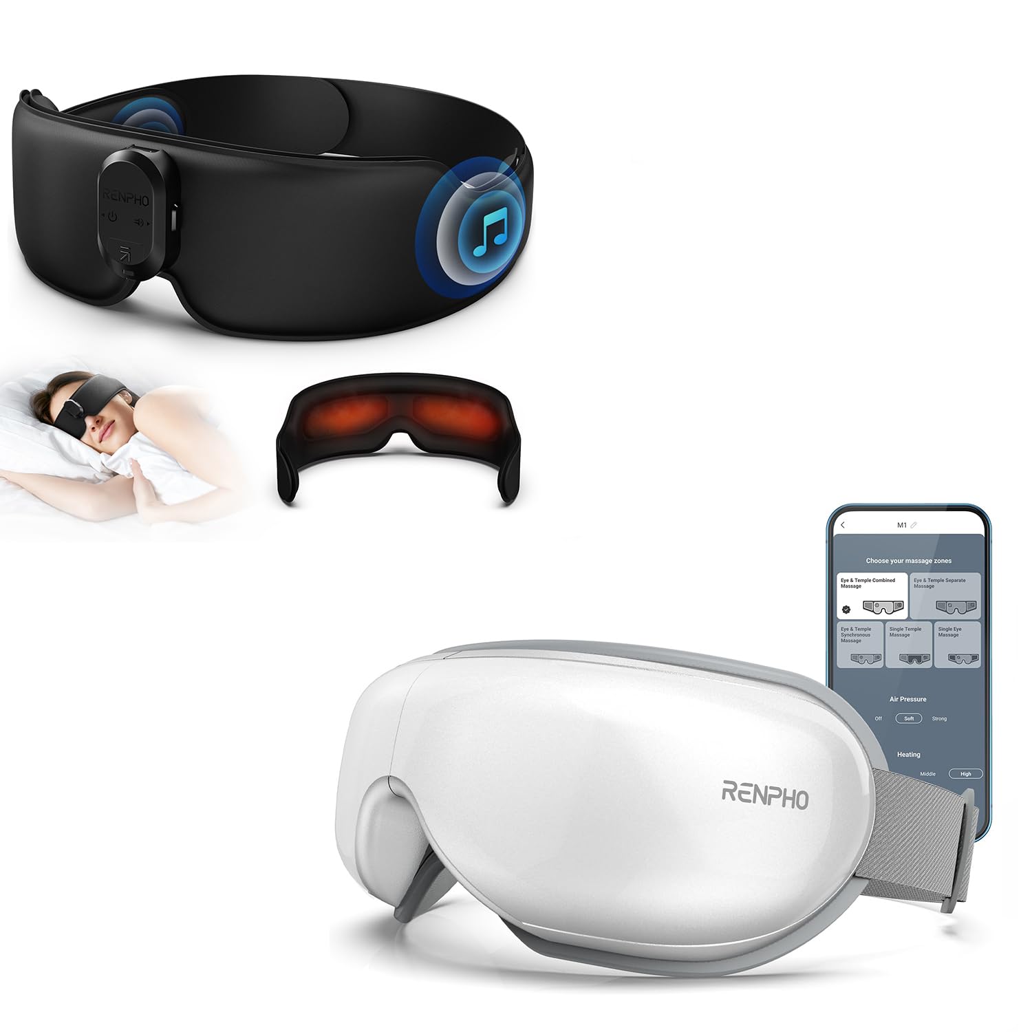 RENPHO Christmas Gift FSA/HSA Eligible Eye Massager with App Control&Heated Sleep Mask with Bluetooth Headphone