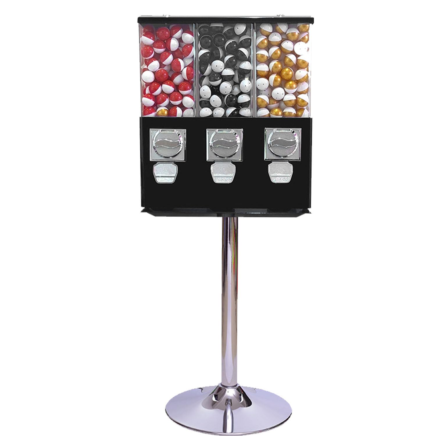 BEESOM Triple Compartment Gumball Vending Machine Black