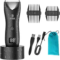Aparador de pelos corporais masculino – Aparador Meridiano à prova d'água com luz LED, motor rápido de 6000 RPM, 5 configurações de comprimento, IPX7 para púbico, peito e bolas (Preto)