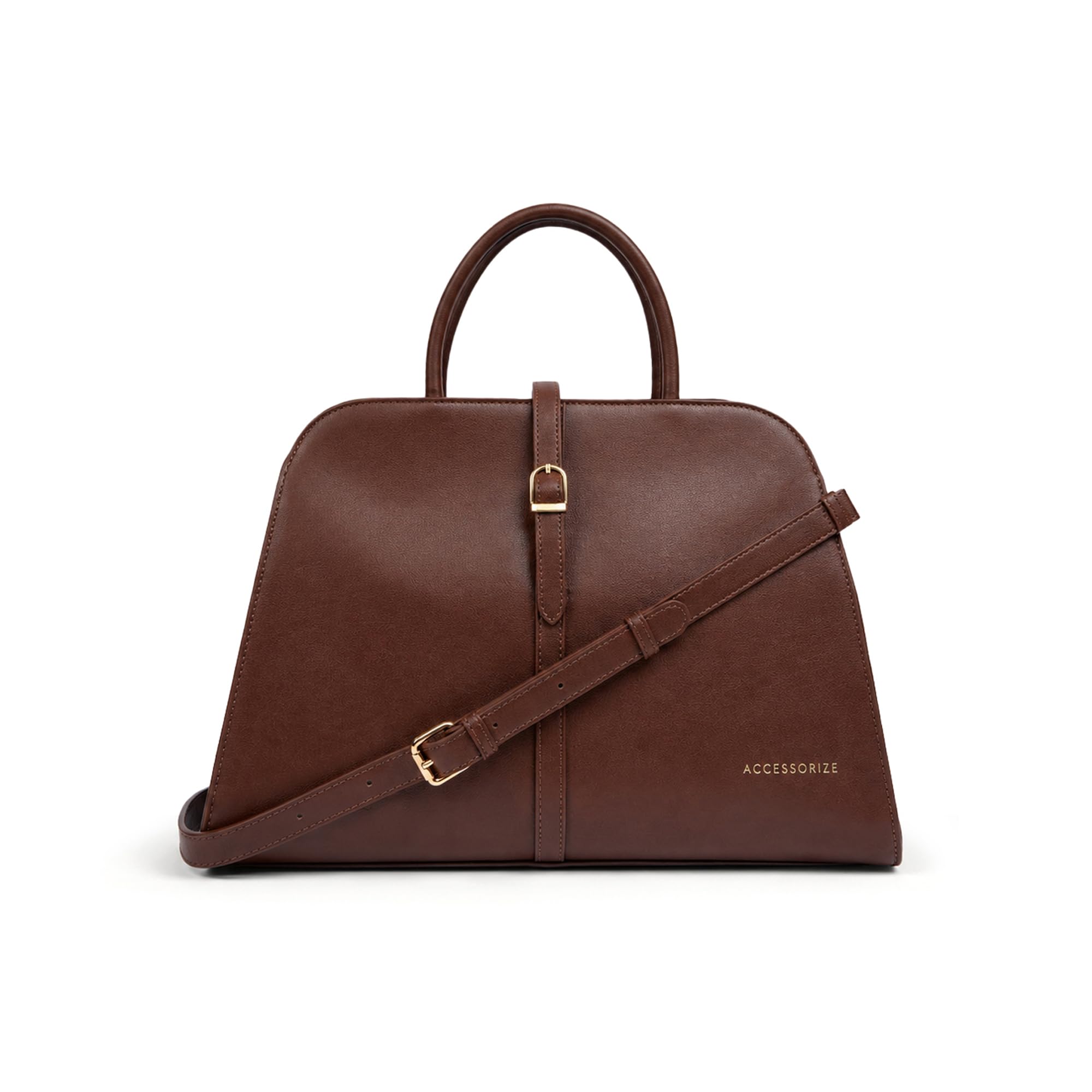 accessorize London Women's Brown Uptown Satchel Bag | Structured Office Handbag for Ladies | Work Tote with Crossbody Strap and Buckle Detail-picture-36