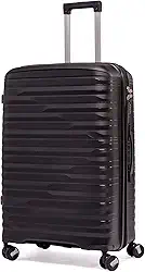 Mala De Viagem Média 23 Kg Polipropileno 4 Rodas Duplas 360 Fibra Rígida Tamanho M Leve Resistente Para Despachar (PRETO, médio)