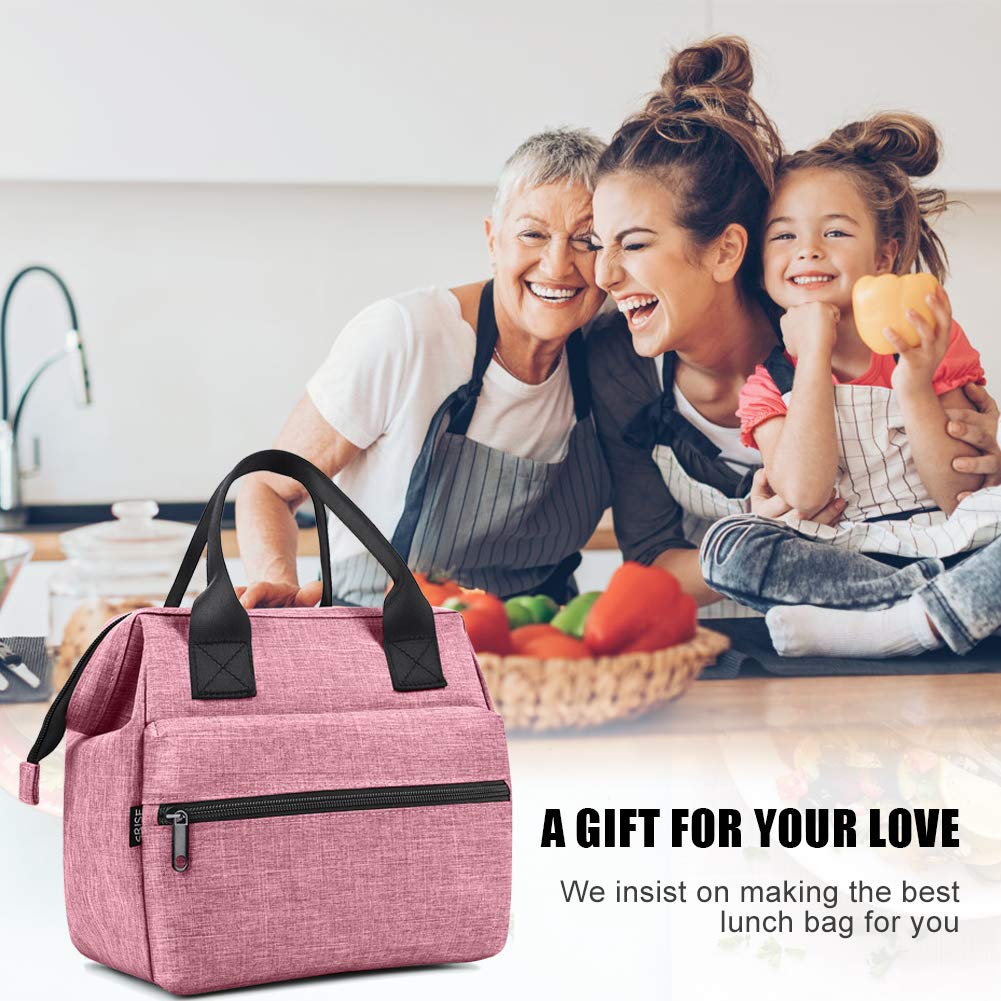 SRISE Lunch Bag for Women, Insulated Lunch Box Wide-Open Lunch Tote Bag Durable Nylon Snacks Organizer for Adults Work Picnic Travel Lunch Containers (Fits 12 Cans, Pink)