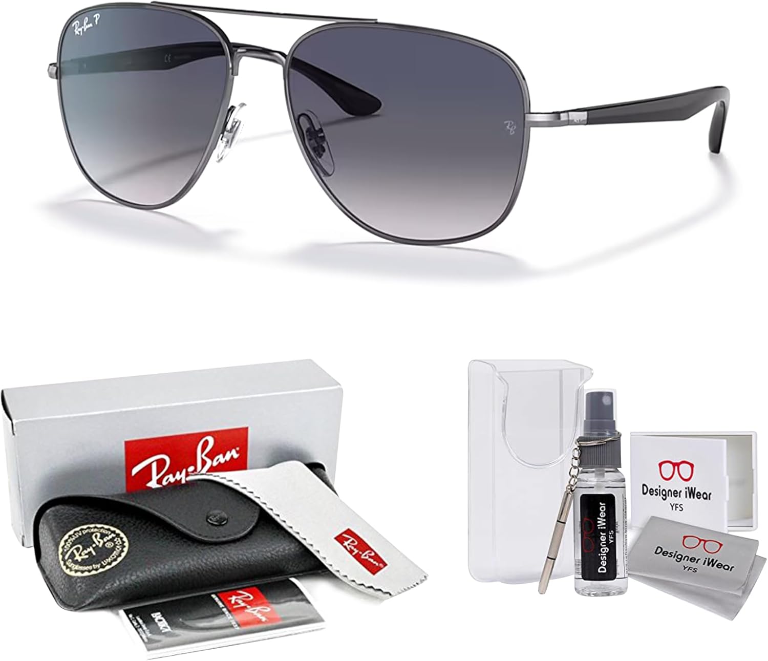 Ray-Ban RB3683 Square Sunglasses for Men for Women +BUNDLE with ACCESSORY EYEWEAR KIT Gunmetal / Blue Grey Polarized 59 Millimeters image 2 of 7 B0CRBHGF1Y